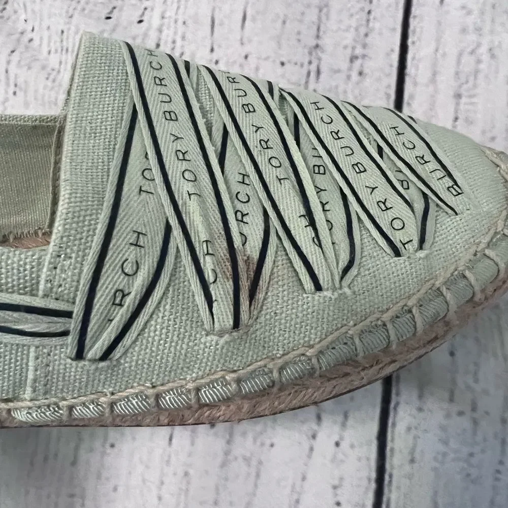 Tory Burch Mint Green Espadrille Flats with Woven Detail Size 7.5
